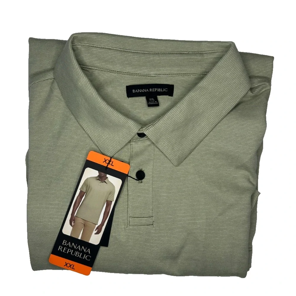 Banana Republic Men's Luxe Polo Shirt, Short Sleeve, Cotton, Green, Size 2XL